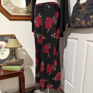 VTG 90s Limited Black & Red Floral Rose Romantic Dark Feminine Maxi Skirt 14